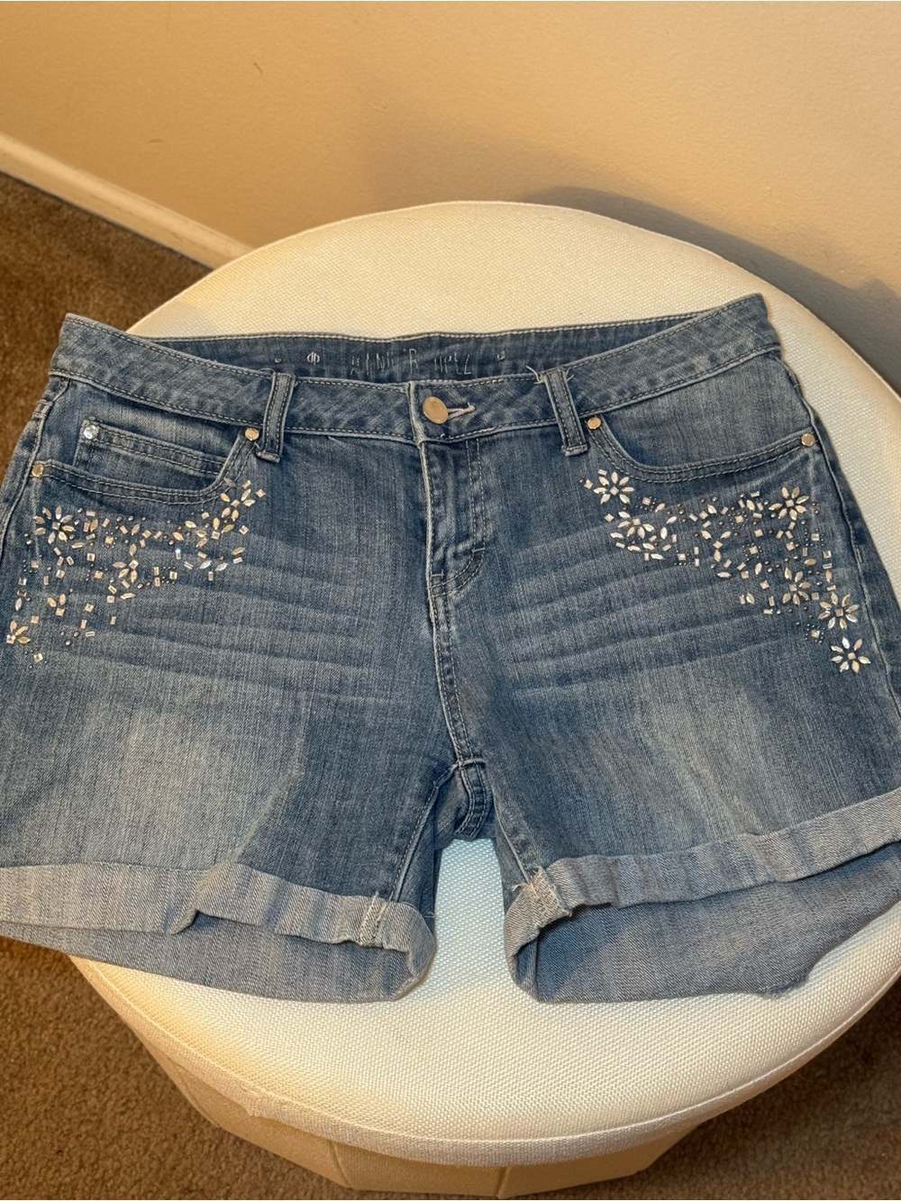Embellished Blue Denim Women's Shorts-jennifer Lopez